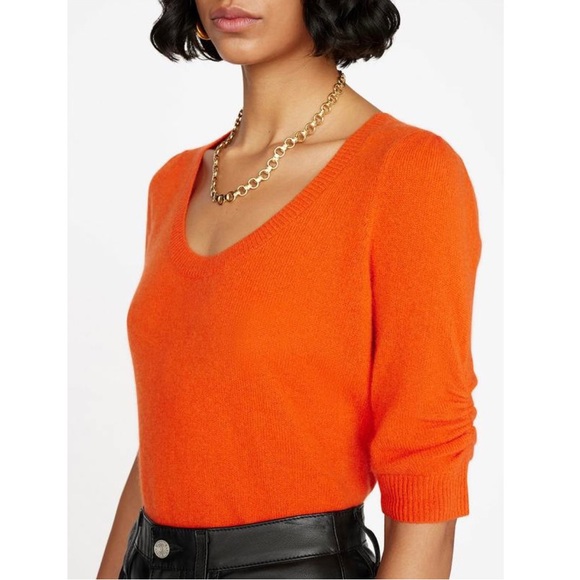 NWT💕FRAME Denim Scoop Neck Sweater in MANDARIN Size S - Picture 2 of 14